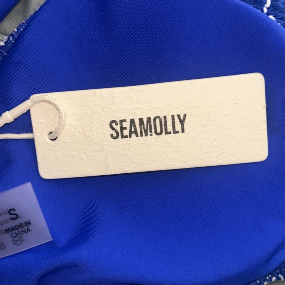 SeaMolly floral-jacquard-drawstring-tied-cheeky-bikini-set Blue/White Bikini Set - Picture 5 of 5